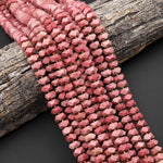 AAA Faceted Natural Petrified Pink Rhodonite Chiseled Geometric Rectangle Nugget Rondelle Beads 12mm 15.5" Strand