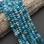 AAA Faceted Natural Blue Apatite Chiseled Geometric Rectangle Nugget Rondelle Beads 12mm 15.5" Strand