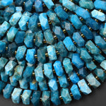 AAA Faceted Natural Blue Apatite Chiseled Geometric Rectangle Nugget Rondelle Beads 12mm 15.5" Strand