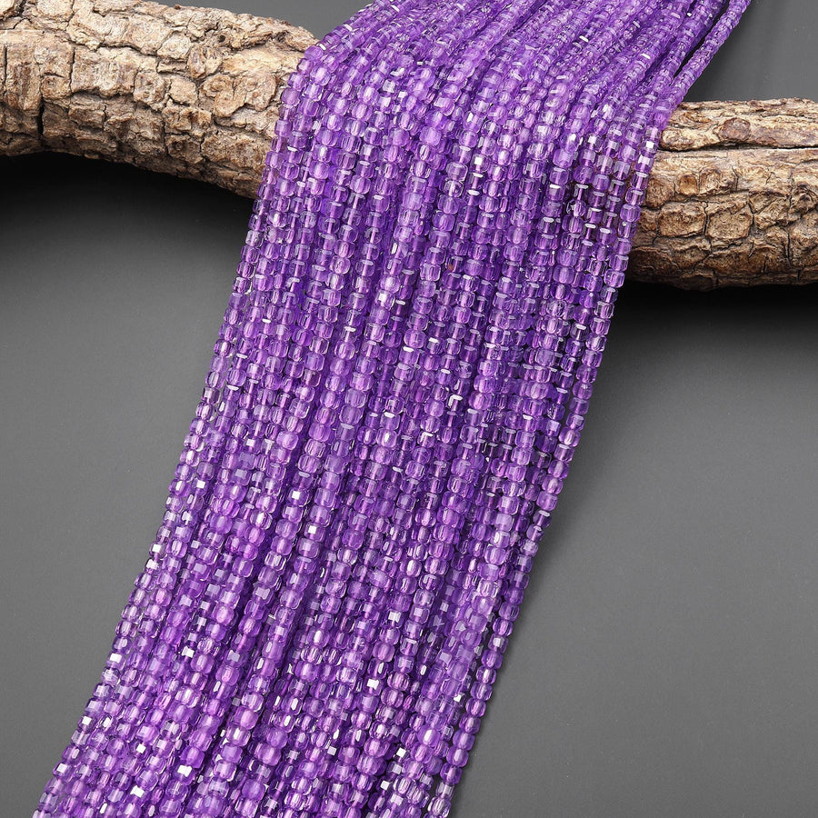 AAA Natural Lilac Purple Amethyst 3mm Faceted Cube Gemstone Beads 15.5" Strand