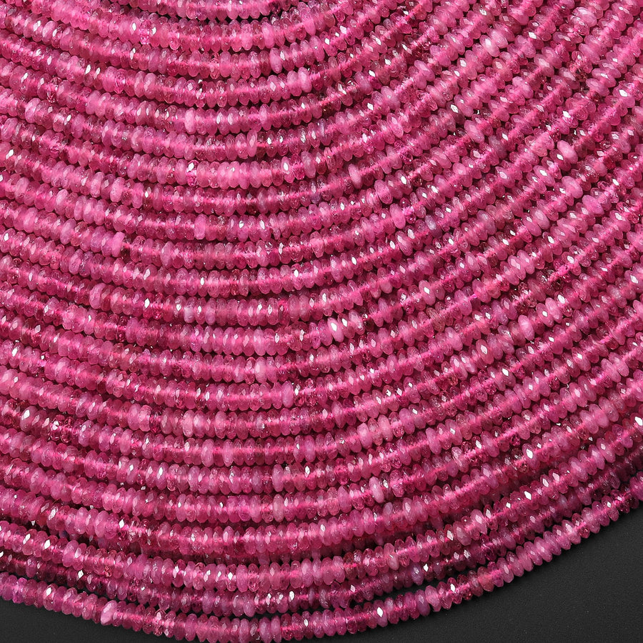 AAA Faceted Natural Pink Tourmaline Thin Rondelle 3x1mm Beads Gemstone 15.5" Strand B5258