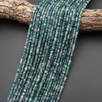 Faceted Natural Blue Green Indian Agate Heishi Rondelle Beads 5mm 15" Strand