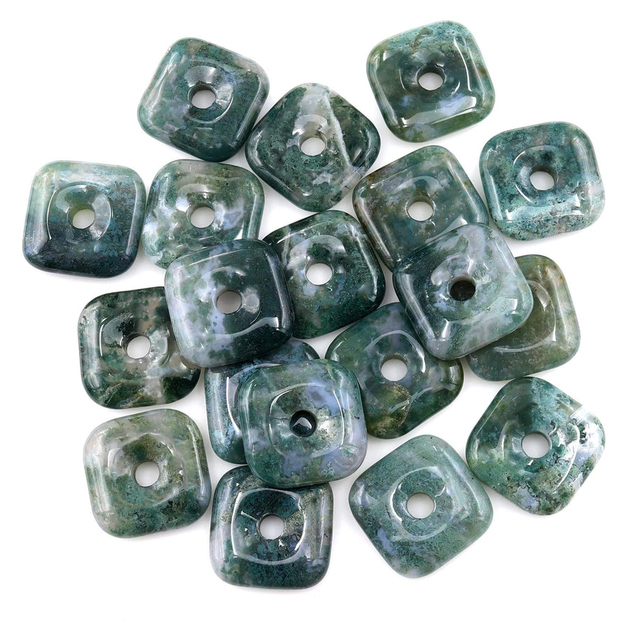 AAA Natural Seafoam Green Moss Agate Donut Pendant 30mm