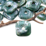 AAA Natural Seafoam Green Moss Agate Donut Pendant 30mm