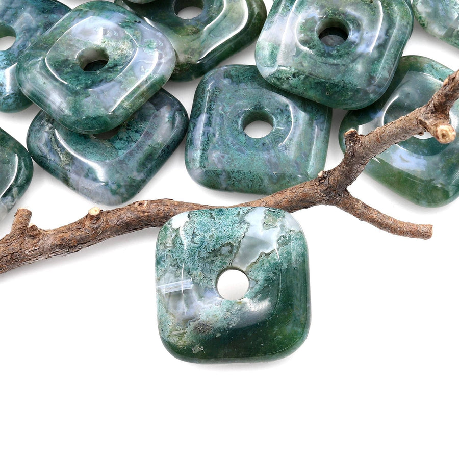AAA Natural Seafoam Green Moss Agate Donut Pendant 30mm