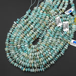 Natural Sea Blue Amazonite Freeform Center Drilled Rondelle Nugget Beads 15.5" Strand