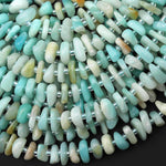Natural Sea Blue Amazonite Freeform Center Drilled Rondelle Nugget Beads 15.5" Strand