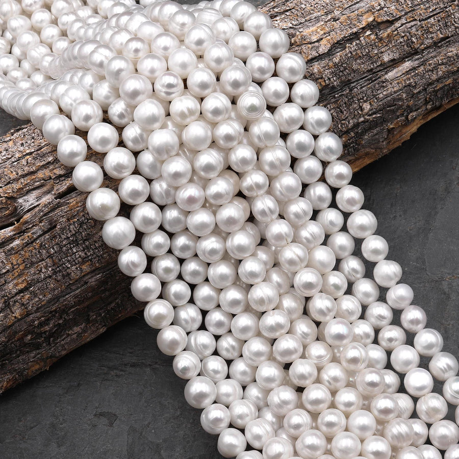 Genuine Natural Freshwater Pearl 10mm Off Round Jumbo White Potato Pearl 15" Strand