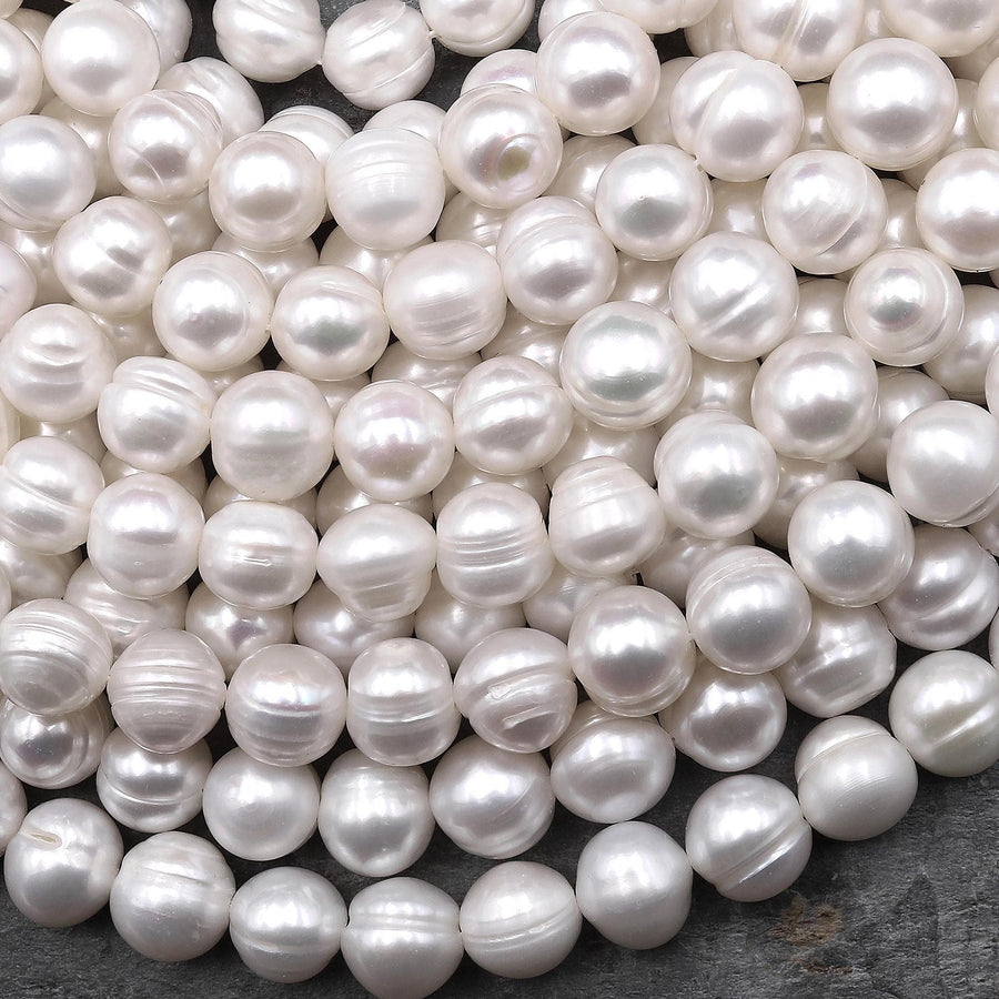 Genuine Natural Freshwater Pearl 10mm Off Round Jumbo White Potato Pearl 15" Strand
