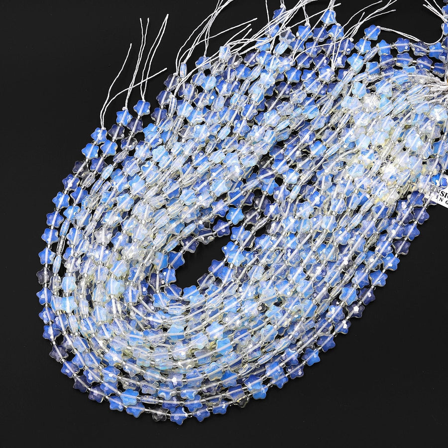 Faceted Opalite Beads 8mm Carved Star Gemstone 14.5" Strand