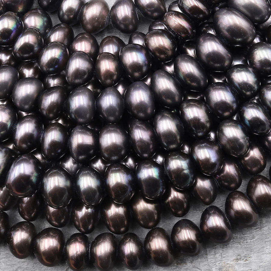 Large Genuine Smoky Black Champagne Freshwater Pearl 12mm 14mm Rondelle Beads Metallic Luster 15.5" Strand