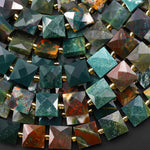 AAA Faceted Natural Indian Bloodstone 10mm Flat Square Cushion Gemstone Beads 15.5" Strand