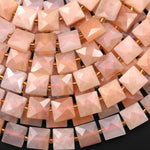 AAA Faceted Natural Peach Aventurine 10mm Flat Square Cushion Gemstone Beads 15.5" Strand