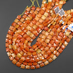 AAA Faceted Natural Orange Aventurine 10mm Flat Square Cushion Gemstone Beads 15.5" Strand