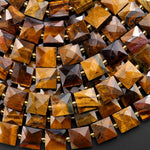 AAA Faceted Natural Tiger's Eye 10mm Flat Square Cushion Gemstone Beads 15.5" Strand