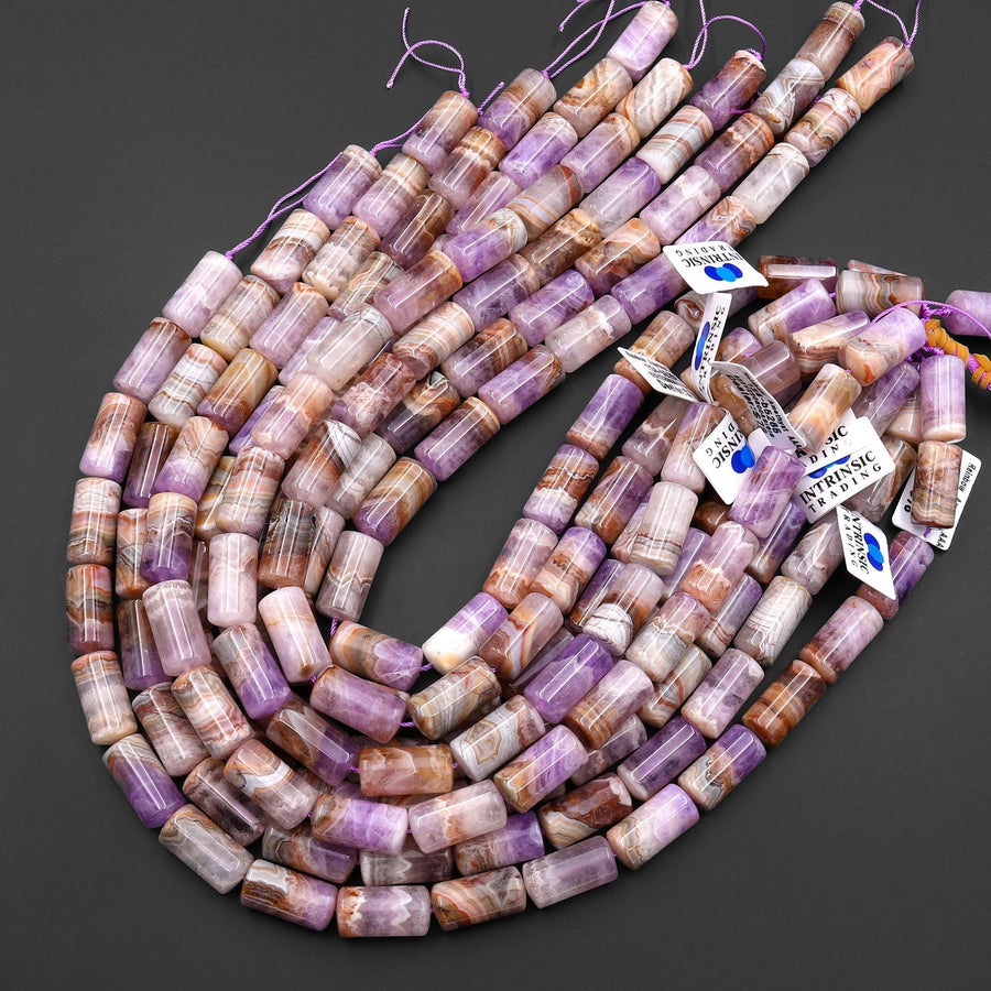 Rare AAA Natural Rainbow Amethyst Tube Beads 20x10mm 15.5" Strand