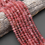 Natural Strawberry Quartz Freeform Center Drilled 8mm 10mm Thick Rondelle Disc Nugget Beads 15.5" Strand