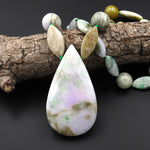 Genuine Natural Burma Green Purple Jade Pendant Long Necklace 28" Strand