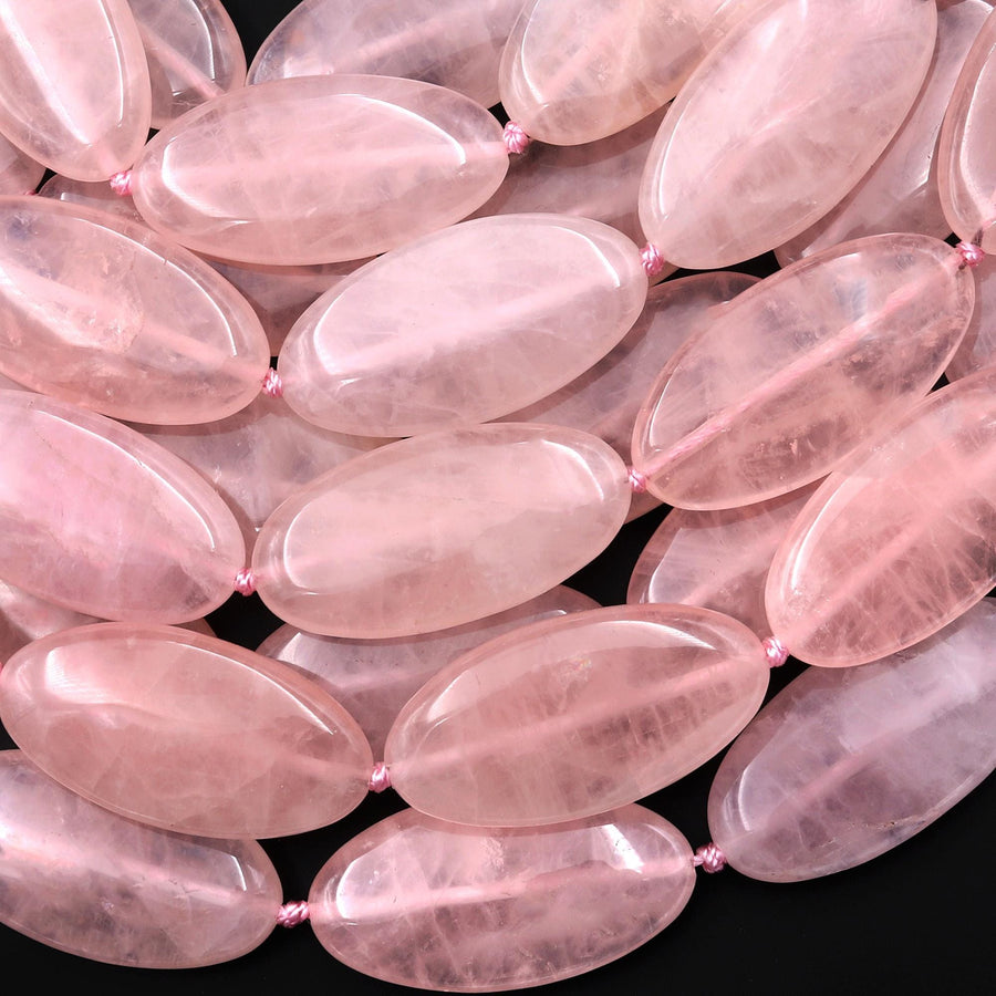 AAA Large Natural Pink Rose Quartz Smooth Long Oval Beads 20x40mm 15.5" Strand