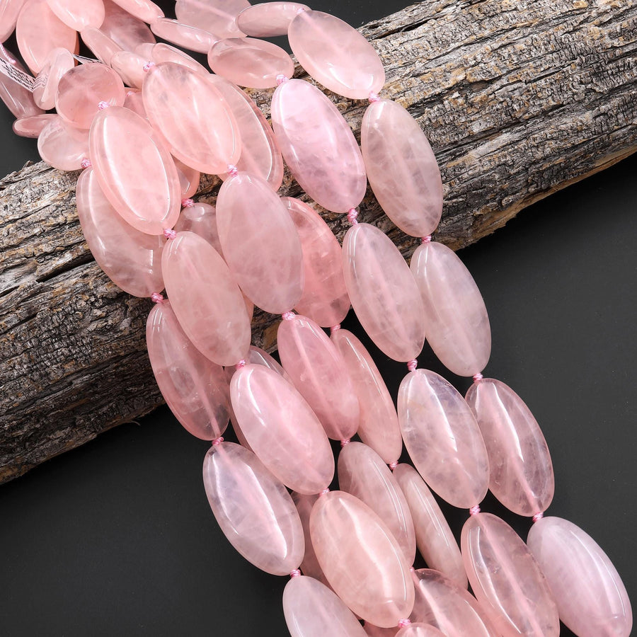 AAA Large Natural Pink Rose Quartz Smooth Long Oval Beads 20x40mm 15.5" Strand