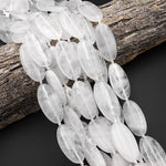 AAA Large Natural Rock Crystal Quartz Smooth Long Oval Focal Pendant Beads 40x20mm 15.5" Strand