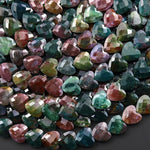 Faceted Natural Indian Agate Carved Heart Beads 8mm Mauve Purple Green Gemstone 15.5" Strand