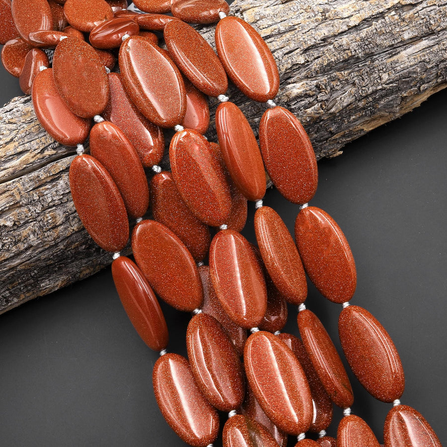 Sparkling Large Goldstone Smooth Long Oval Focal Pendant Beads 40x20mm 15.5" Strand