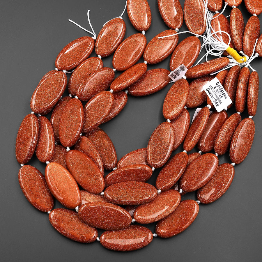 Sparkling Large Goldstone Smooth Long Oval Focal Pendant Beads 40x20mm 15.5" Strand