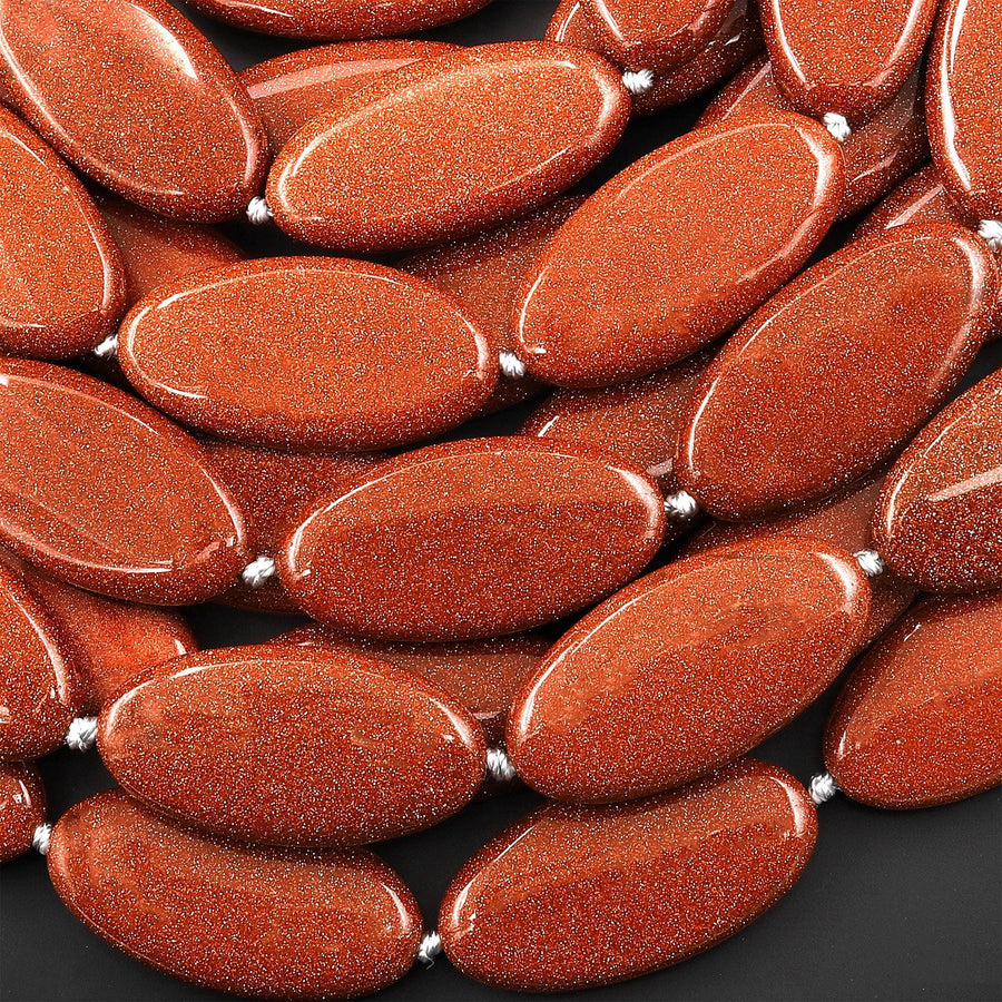 Sparkling Large Goldstone Smooth Long Oval Focal Pendant Beads 40x20mm 15.5" Strand