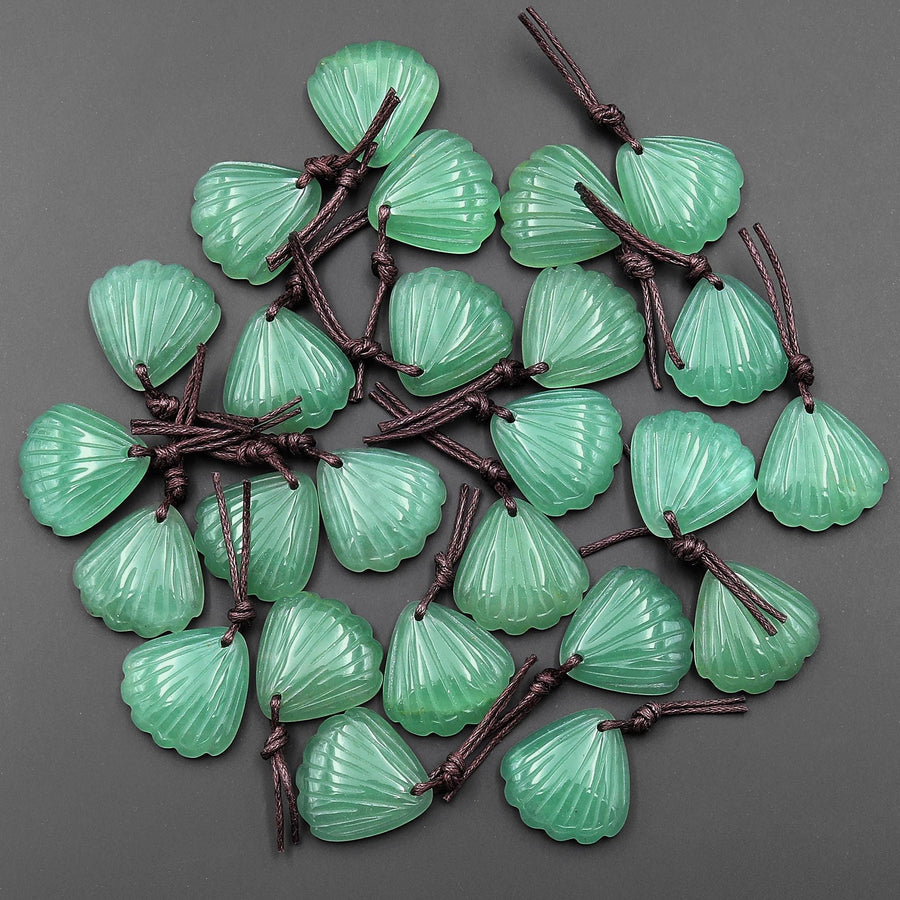 Hand Carved Natural Sea Shell Gemstone Pendant Bead Peruvian Amazonite Rose Quartz Amethyst Aventurine Strawberry Quartz Rock Crystal
