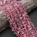 Natural Madagascar Mauve Pink Rose Quartz Freeform Pebble Nugget Beads Center Drilled Gemstone 15.5" Strand