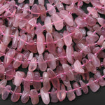 Natural Madagascar Mauve Pink Rose Quartz Freeform Pebble Nugget Beads Center Drilled Gemstone 15.5" Strand