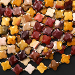 Four Leaf Clover 10mm Beads Natural Australian Mauve Red Yellow Mookaite Jasper Carved Faceted Flower Gemstone 15.5" Strand