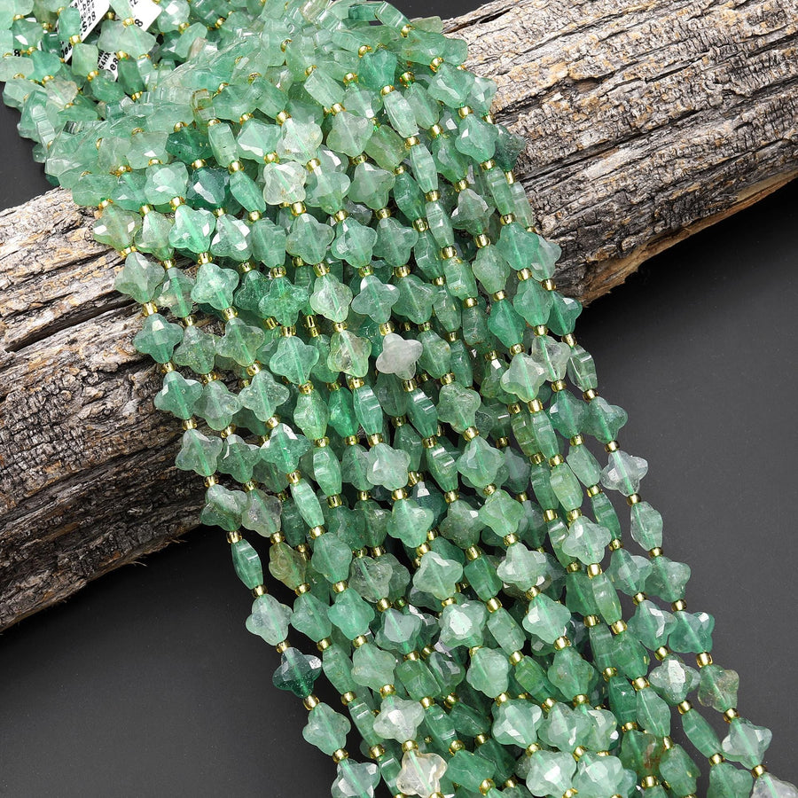 Four Leaf Clover 10mm Beads Natural African Green Chalcedony Carved Faceted Flower Gemstone 15.5" Strand