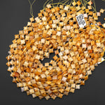 Four Leaf Clover 10mm Beads Natural Yellow Jade Carved Faceted Flower Gemstone 15.5" Strand