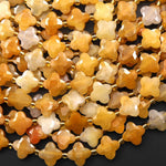 Four Leaf Clover 10mm Beads Natural Yellow Jade Carved Faceted Flower Gemstone 15.5" Strand