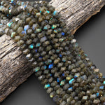 AAA Faceted Natural Labradorite Chiseled Geometric Rectangle Nugget Rondelle Beads 12mm 15.5" Strand