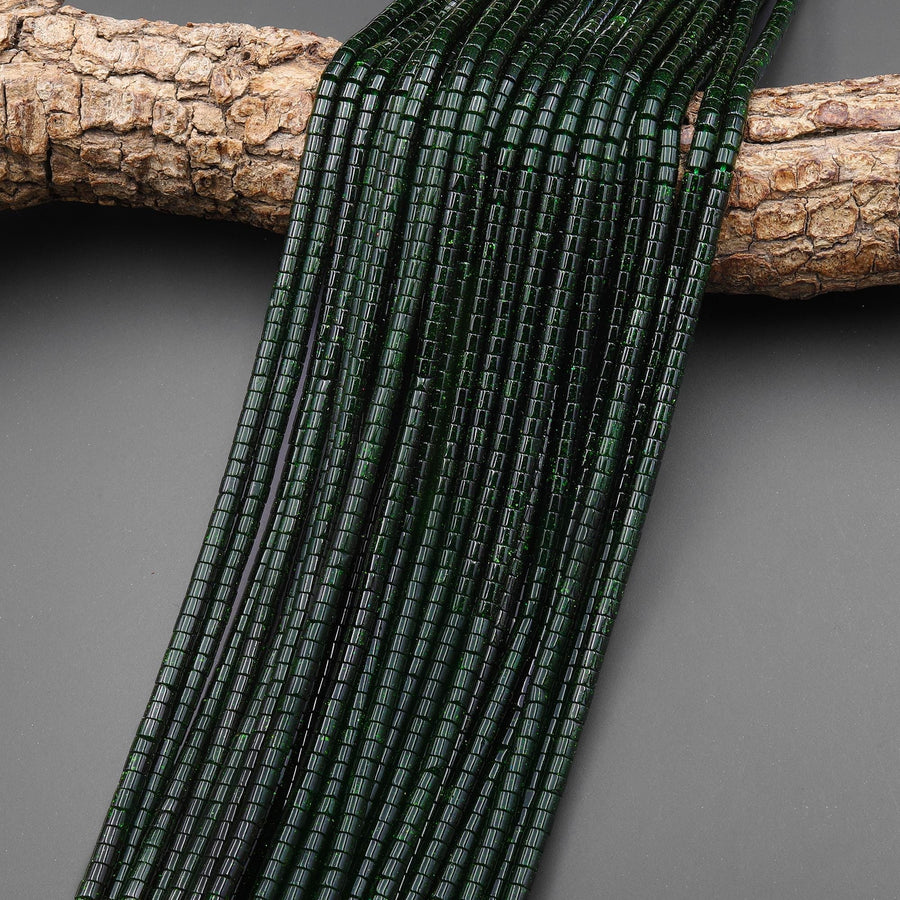 Green Goldstone Sandstone Smooth Tube Beads 4x3mm 14.5" Strand