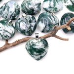 AAA Natural Moss Agate Pendant Puffy Heart 30mm Gemstone