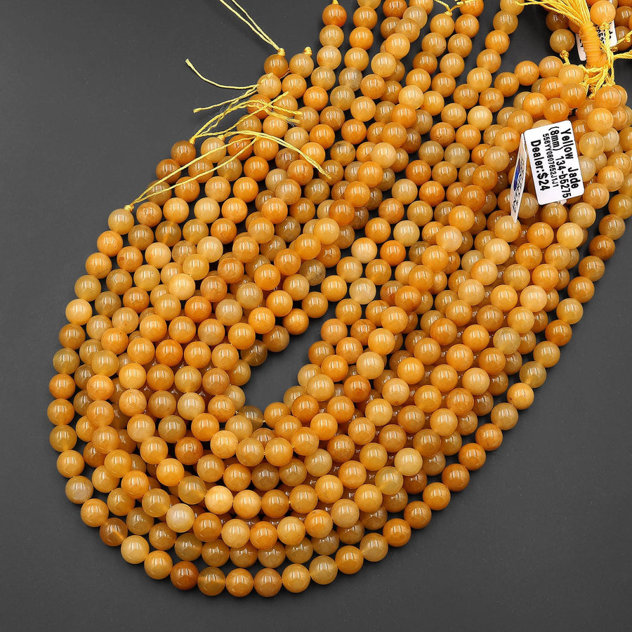 Natural Golden Yellow Jade Round Beads 8mm 10mm 15.5" Strand