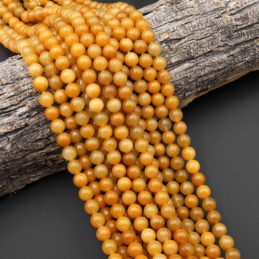 Natural Golden Yellow Jade Round Beads 8mm 10mm 15.5" Strand
