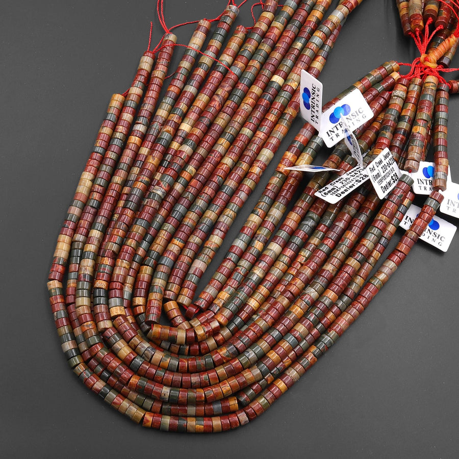 AAA Natural Red Creek Jasper Beads 6mm Smooth Heishi 15.5" Strand