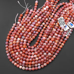 Peachy Pink Sunset Orange Banded Tibetan Fire Agate 8mm 10mm Smooth Round Beads 15.5" Strand