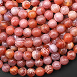 Peachy Pink Sunset Orange Banded Tibetan Fire Agate 8mm 10mm Smooth Round Beads 15.5" Strand