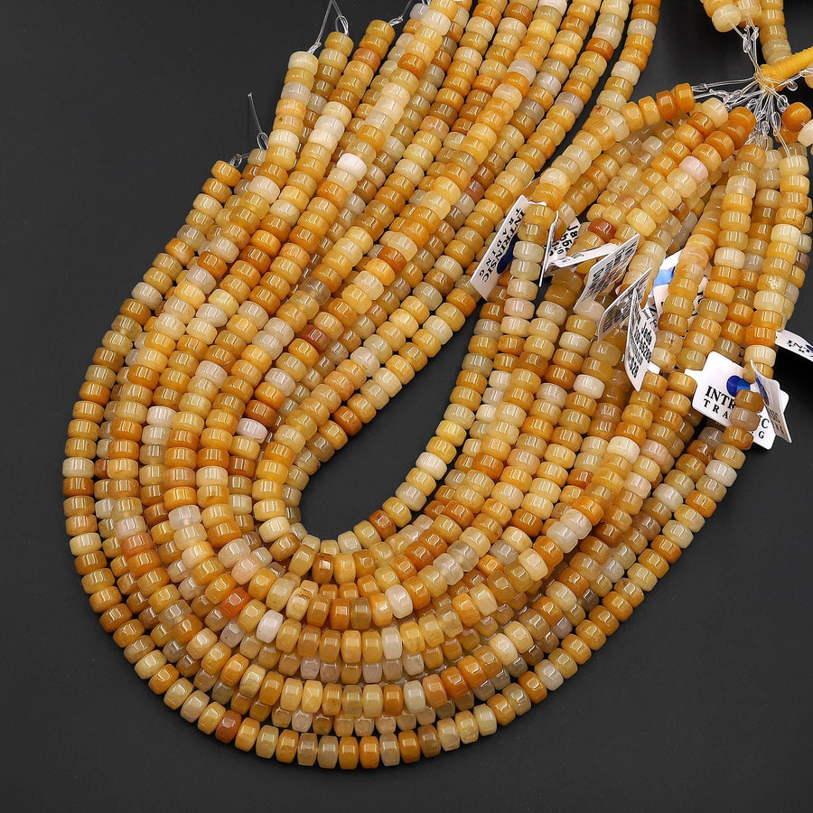 AAA Natural Yellow Aventurine Jade 7mm 8mm Smooth Rounded Heishi Rondelle Thick Disc Beads 15.5" Strand