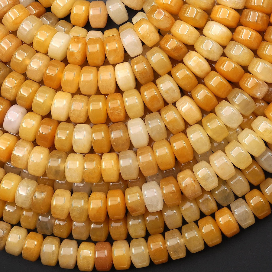 AAA Natural Yellow Aventurine Jade 7mm 8mm Smooth Rounded Heishi Rondelle Thick Disc Beads 15.5" Strand