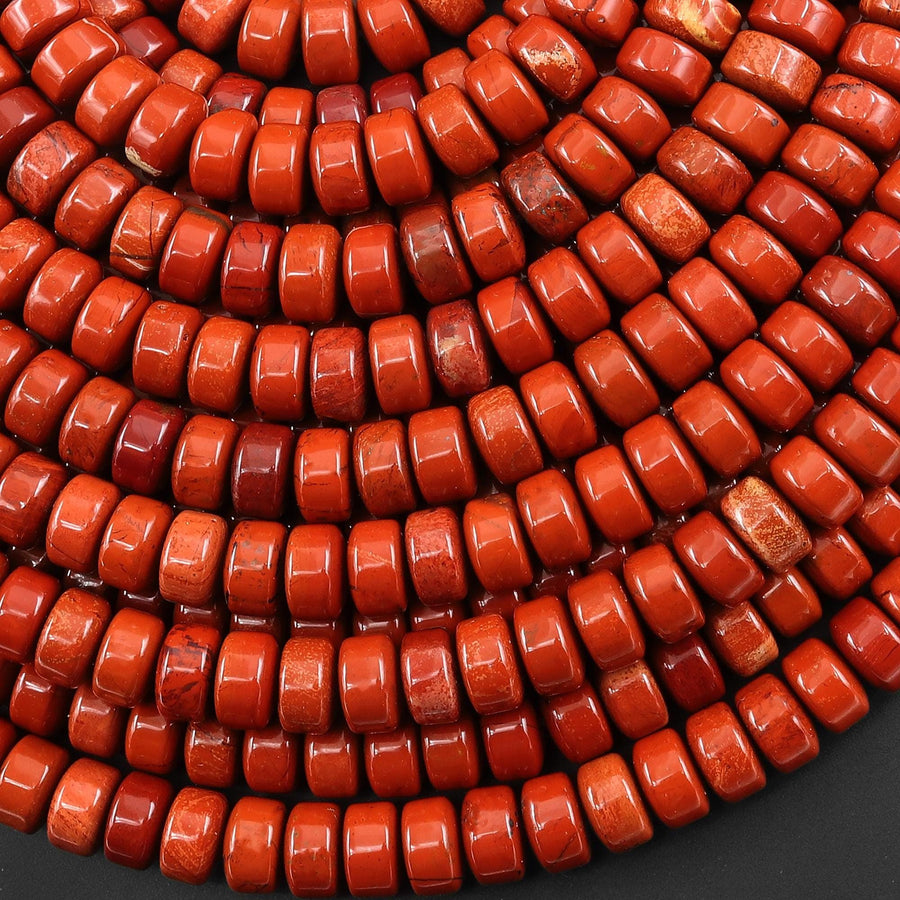 AAA Natural Red Jasper 7mm 8mm Smooth Rounded Heishi Rondelle Thick Disc Beads 15.5" Strand