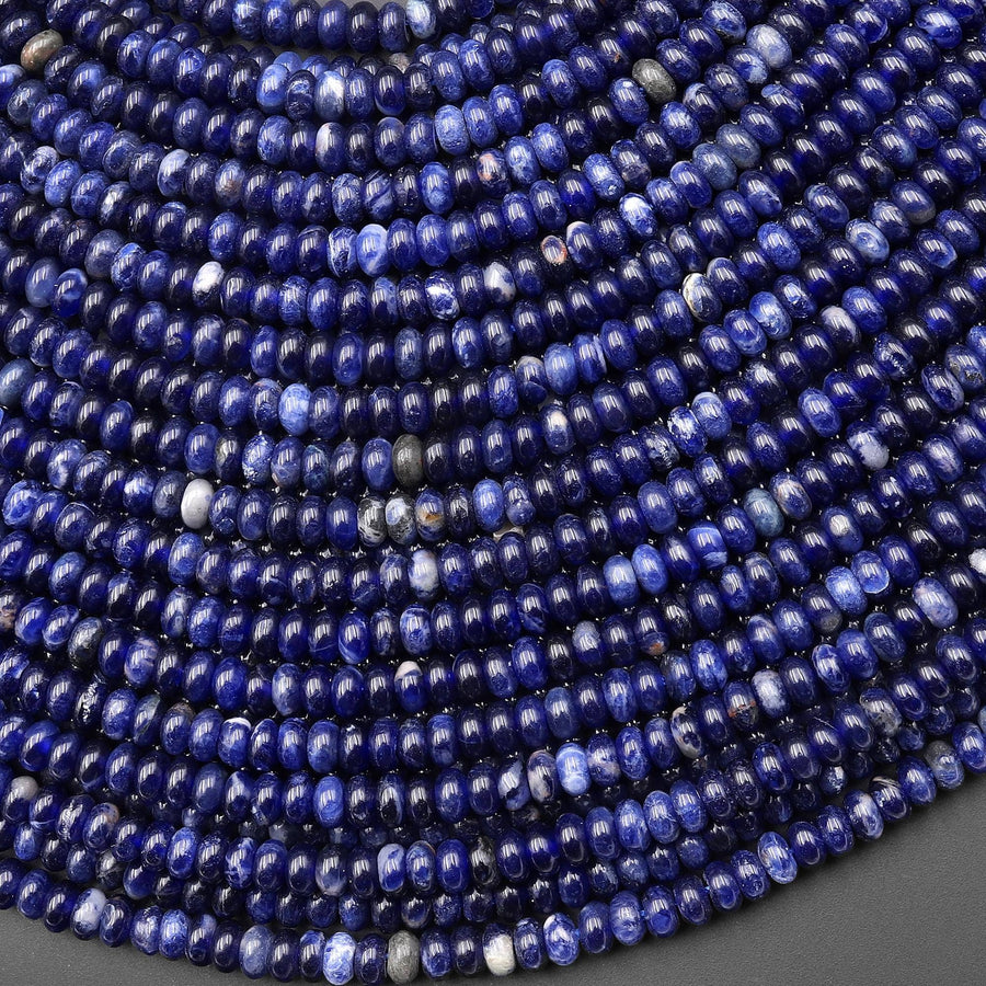 AAA Natural Blue Sodalite Smooth Thin Rondelle Beads 4mm 15.5" Strand