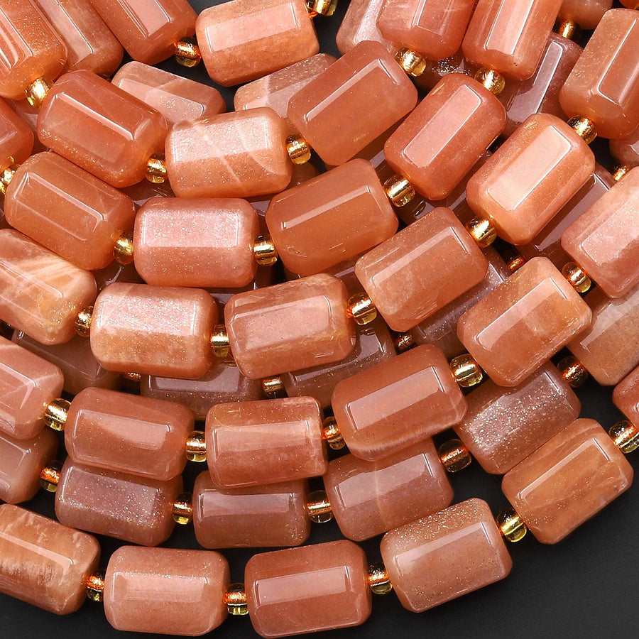 AAA Faceted Natural Peach Moonstone Tube Cylinder Barrel Beads 15x10mm 15.5" Strand
