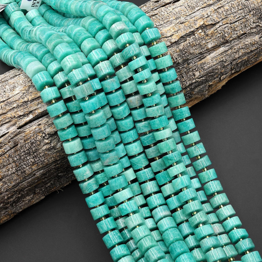 AAA Natural Peruvian Amazonite Beads Smooth Thick Rondelle Disc Wheel Gemstone 15.5" Strand